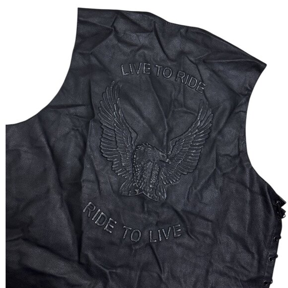 X-ELEMENT Genuine Leather Eagle Live to Ride Motorcycle Biker Vest Mens 3XL - Picture 3 of 6